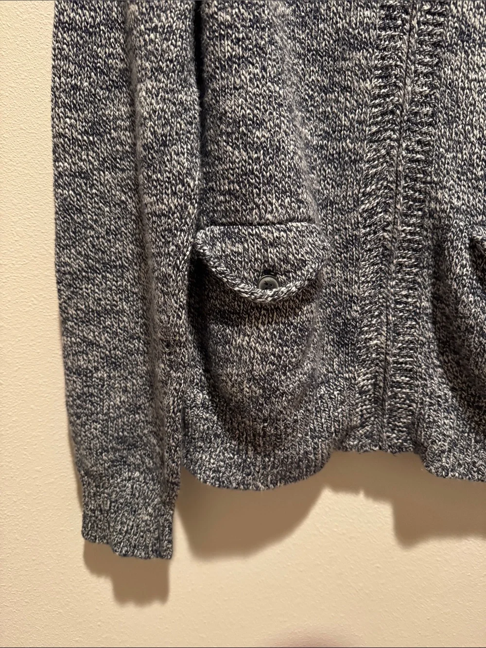 J. Crew Men's Navy and Gray Marled Zip-Up Shawl Collar Sweater